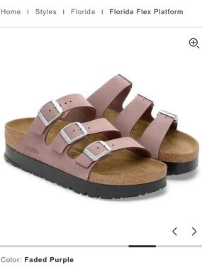 Nwt Birkenstock flex Triple Buckle Florida Platform Sandal in Faded Purple